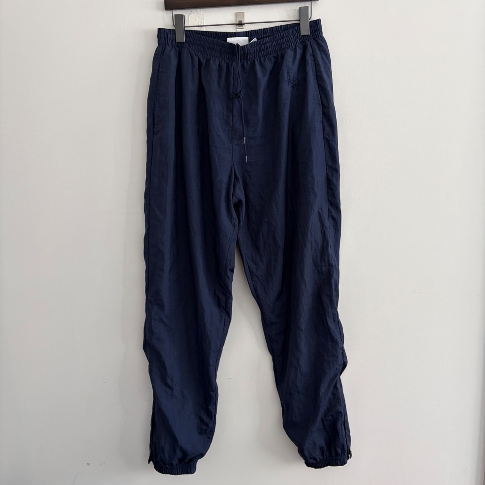 Reebok Mens Vintage Nylon Track Pants Navy Blue Elastic Waist XL